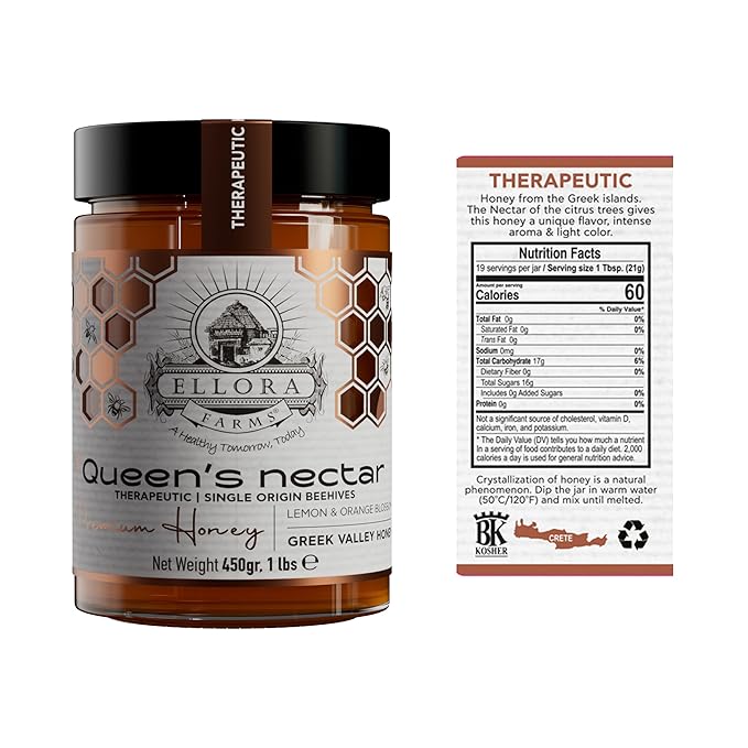 Ellora Farms Organic Honey, Thyme and Orange Blossom Raw Honey Organic Unfiltered, Single Origin Unfiltered Superfood, Includes Wooden Dipper, 1 lb Each, Twin Pack