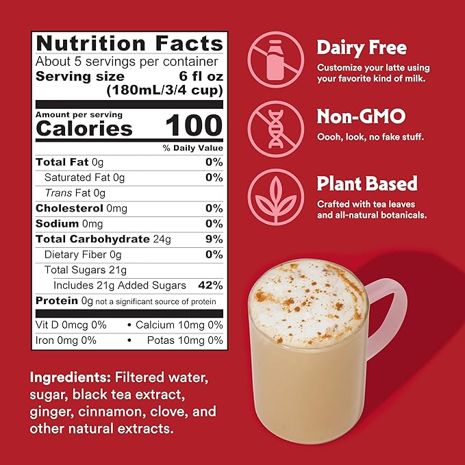 STASH Double Spice Chai Latte - Dairy Free Plant Based Tea Concentrate - Caffeinated - 32 fl oz, 5 Servings