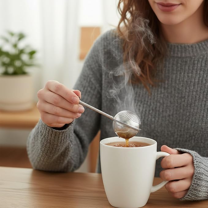 Veemoon Stainless Steel Ball Tea Infuser Set of 2 Long Handle Tea Strainer for Loose Leaf Dishwasher Safe Perfect for Medium to Large Leaves