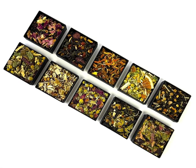Pure And Easy Tea, Premium Loose Leaf Tea Sampler Set, 30-Count Variety Pack of Herbal and Caffeinated Blends, Luxury and Wellness Teas in a Designer Gift Box (150g)