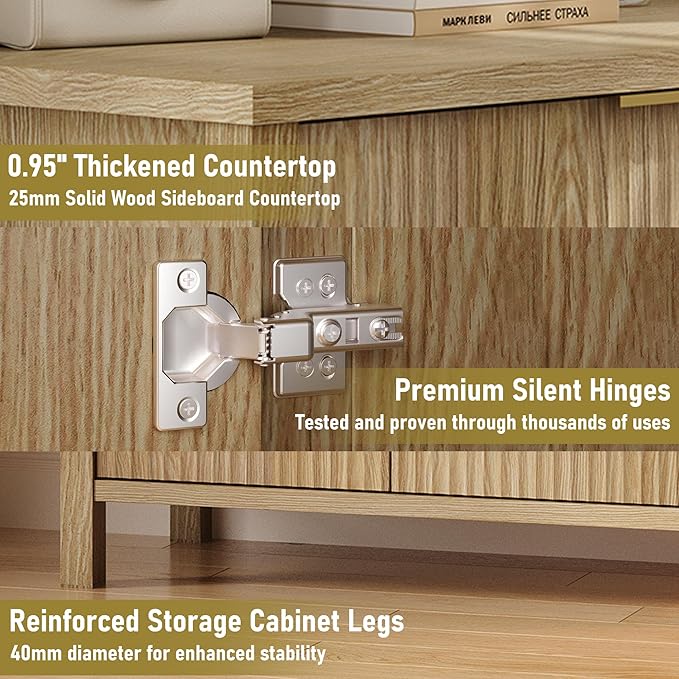 Fluted Buffet Cabinet with Drawers,32'' Sideboard Storage Cupboard Adjustable Shelves for Dinning Room, Kitchen, Living Room,Coffee Bar (32''-Wood)