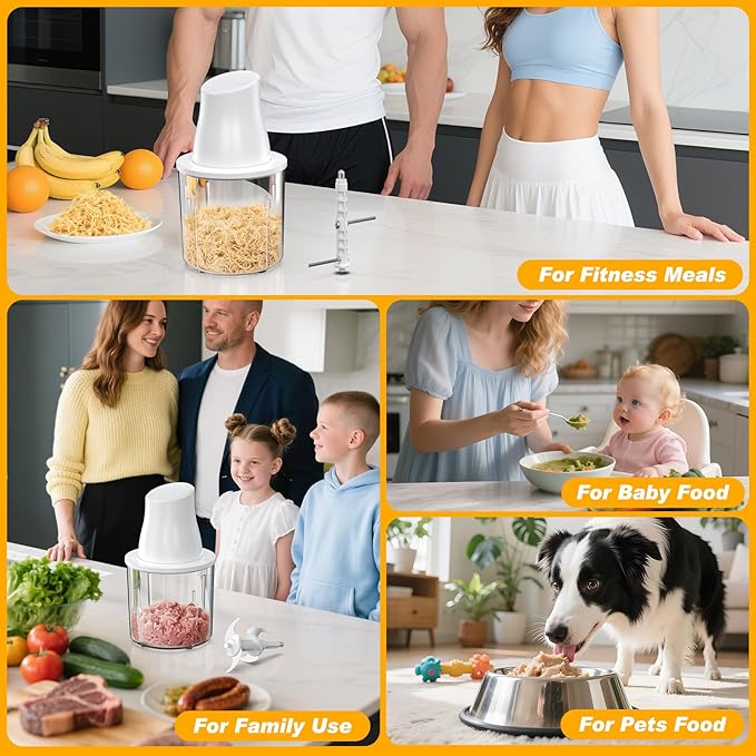 Electric Chicken Shredder Tool: 250W Multifunctional Press-to-Operate Meat Shredder Tool with Large Capacity - Meat Grinder for Chicken Breast, Meats, Fruits, Vegetables, Nuts (White)