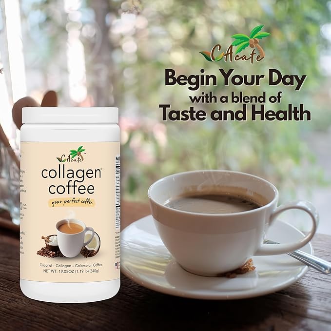 CAcafe Collagen Coffee | Coconut Infused Colombian Blend Coffee with Anti-Aging Collagen | Antioxidants & Natural Energy | 19.05oz