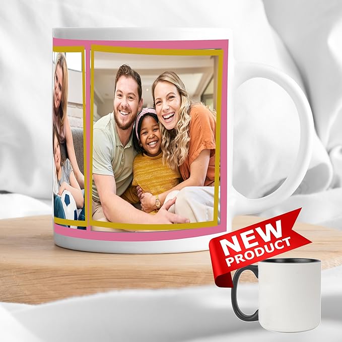 Custom Photo Ceramic Coffee Mug, Jumbo Sized-20oz, Glossy or Matte Finish (Framed 3 Images)