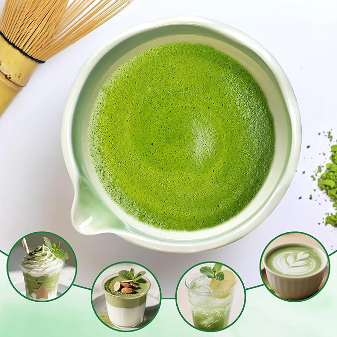 Matcha Whisk Set, 5 Pcs Matcha Set with Matcha Bowl, Whisk Holder, Sifter, Bamboo Whisk and Scoop, Gift for Friend Family Matcha Tea Lovers, Matcha Kit