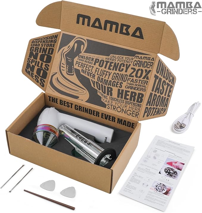 Mamba Grinders Electric Spice & Herb Grinder for the Kitchen. Easy to Use USB Rechargeable Grinder, 2g White