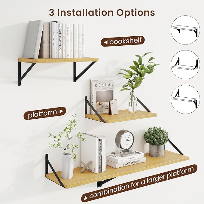 Axeman Deep Floating Shelves for Wall - 10 Inch Deep Floating Shelves Set of 2-16" W x 10" D Oak Wall Shelves for Living Room Bathroom Bedroom
