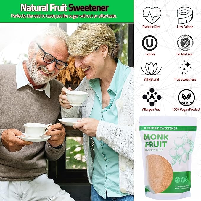 Monk Fruit Sweetener Granules, 2 Pack (1LB Each) - 1:1 Sugar Replacement, 0 Calorie Sweetener, Erythritol Blend - Healthier Than Sugar for Baking, Coffee, and Cooking