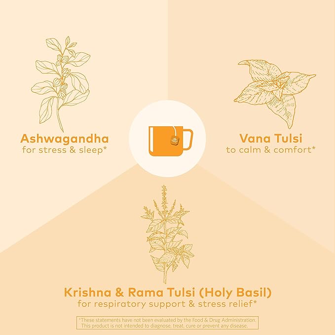 ORGANIC INDIA Calming Tulsi Ashwagandha Tea - Organic Tea Bags, Holy Basil, Vegan, USDA Certified Organic, Non-GMO, Caffeine Free - 18 Infusion Bags, 6 Pack