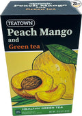 Premium Caffeinated Ceylon Peach Mango Green Tea Bags: 25 Count Individually Wrapped Teabags All-Natural Exotic Fruit Essence & Aroma Hot or Iced Tea Brew (25-Pack)