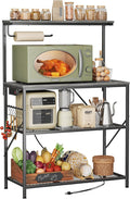Huuger 4-Tier Bakers Rack with Reversible Power Outlet, 31.5 Inch Microwave Stand, Kitchen Bar, with Top Shelf, 6 S Hooks, Grey