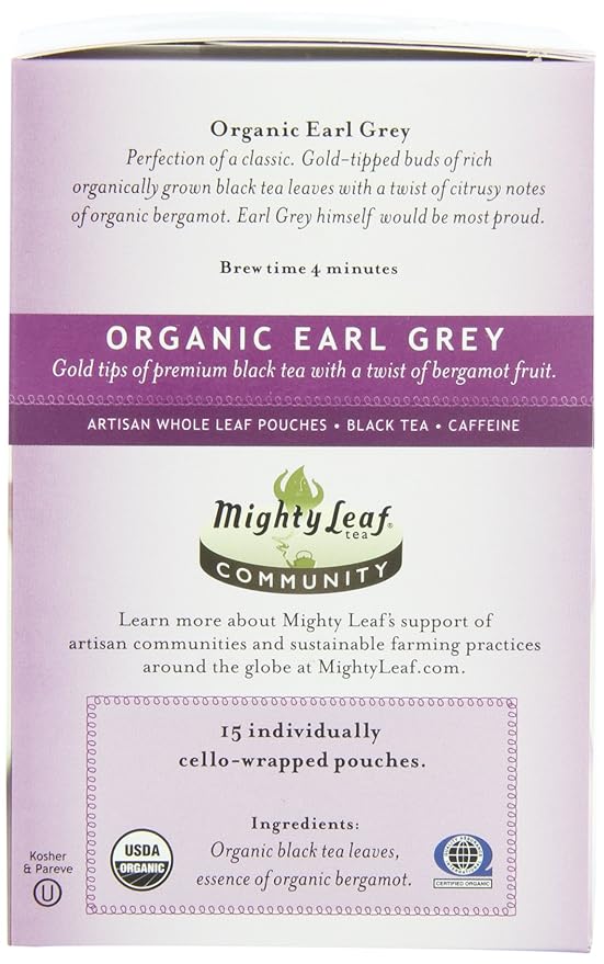 Mighty Leaf Organic Earl Grey Black Tea – 45 Count (15 Silken Tea Bags per Box, Pack of 3) – Smooth, Aromatic Whole Leaf Black Tea with Bergamot – USDA Organic – Packaging May Vary