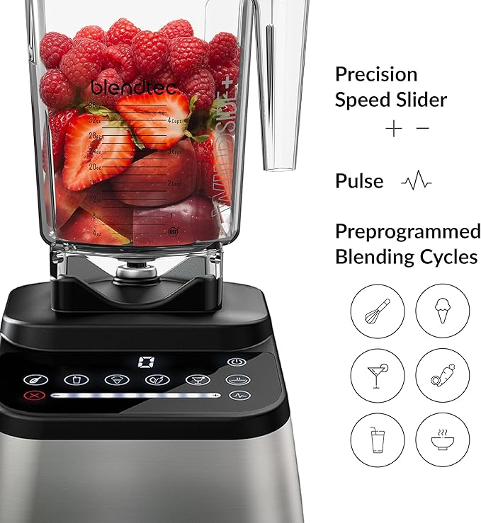 Blendtec Original Designer Series Blender and 90 Oz WildSide+ Jar - Kitchen Blender Bundle - Stainless Steel