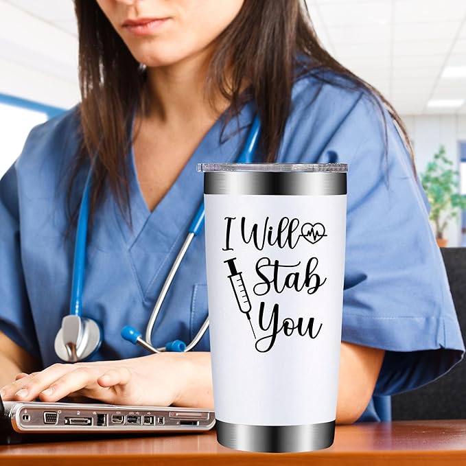 Nurse Appreciation Gifts for Women - Nurses Week Gift - School Nurse Graduation Present - 20oz I Will Stab You Tumbler