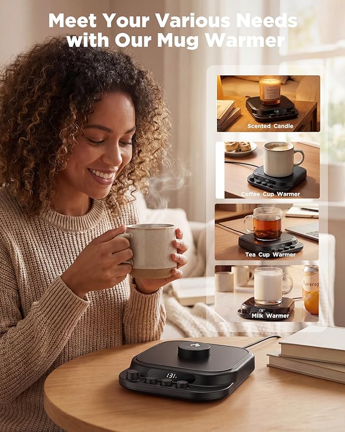 Coffee Mug Warmer for Desk-Fastest Heating Mug Warmer with Temperature Display Smart Candle Warmer Ideal Coffee Gifts & Accessories,Settings&1-12H Timer Auto Shut Off. Beverage Warmer for Coffee,Tea.