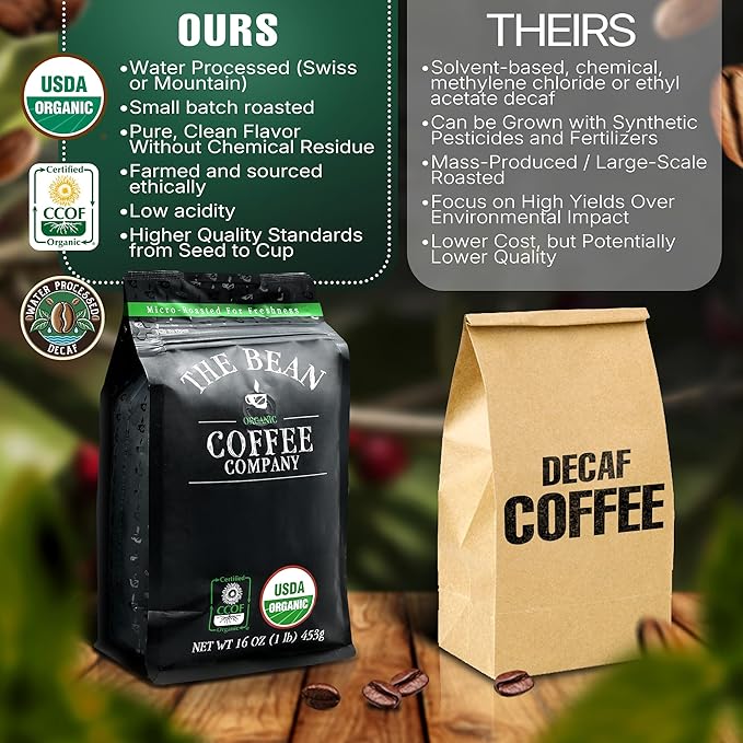 The Bean Organic Coffee Company 50/50 French Roast, 50% Decaf, Dark Roast, Whole Bean Coffee, 16-Ounce Bag (Pack of 2), USDA Organic Certified