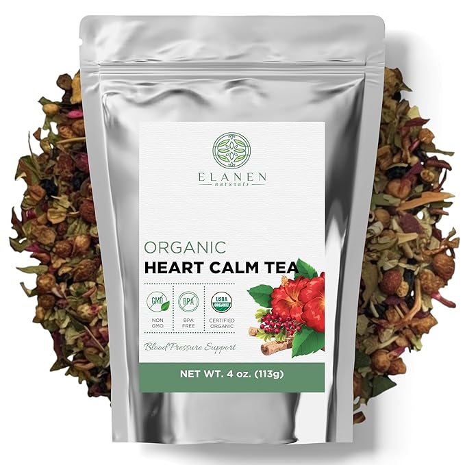 Organic Heart Calm Tea 4 oz. (113g), Blood Pressure Tea to Maintain Healthy Pressure, Circulation Balance, Delicious Tasting, USDA Certified Organic, Cut & Sifted