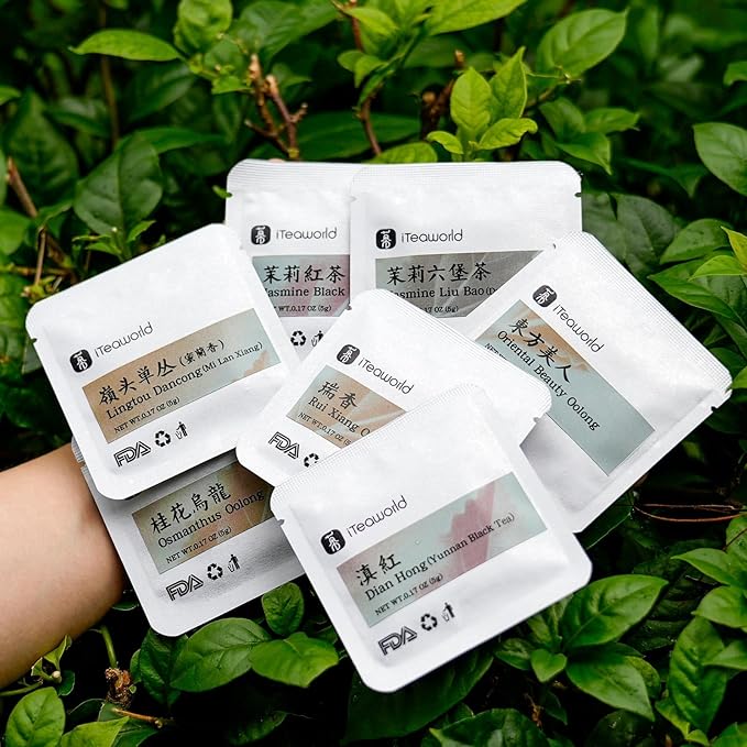 iTeawolrd Rich Cold Brew Tea - Iced Tea Sampler, 7 flavors Classic Rich Loose Leaf Teas, Jasmine Black Tea, Dancong,Makes Cold Brew Iced Drink or Hot, with 14 Tea Bags (14 packs, 2.47 oz)