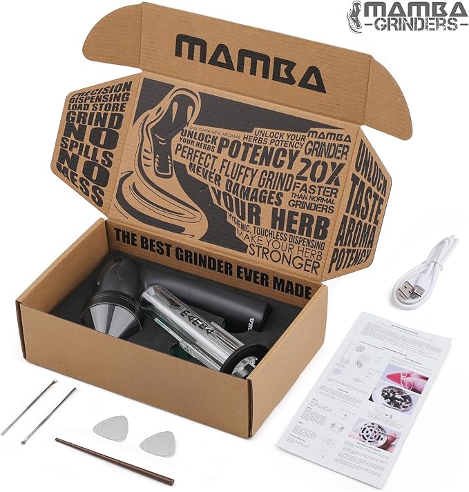 Mamba Grinders Electric Spice & Herb Grinder for the Kitchen. Easy to Use USB Rechargeable Grinder, 2g Black