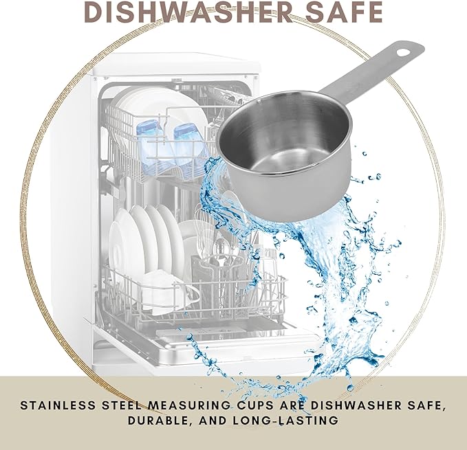 1/4 Cup Stainless Steel Measuring Cup | Sturdy Metal 60 ml | 60 cc | 2 oz | Single Cup for Wet and Dry Ingredients | Great for use as 1/4 Cup Dog Food Scoop - 4 PK