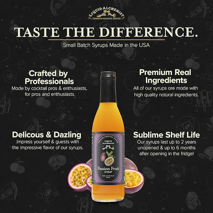 Liquid Alchemist Passion Fruit Syrup for Cocktails - Real Ingredients Make our Mix for Cocktails the Perfect Margarita Mix - Our Non-GMO Passion Fruit Syrup for Drinks is Vegan (12.7 oz)