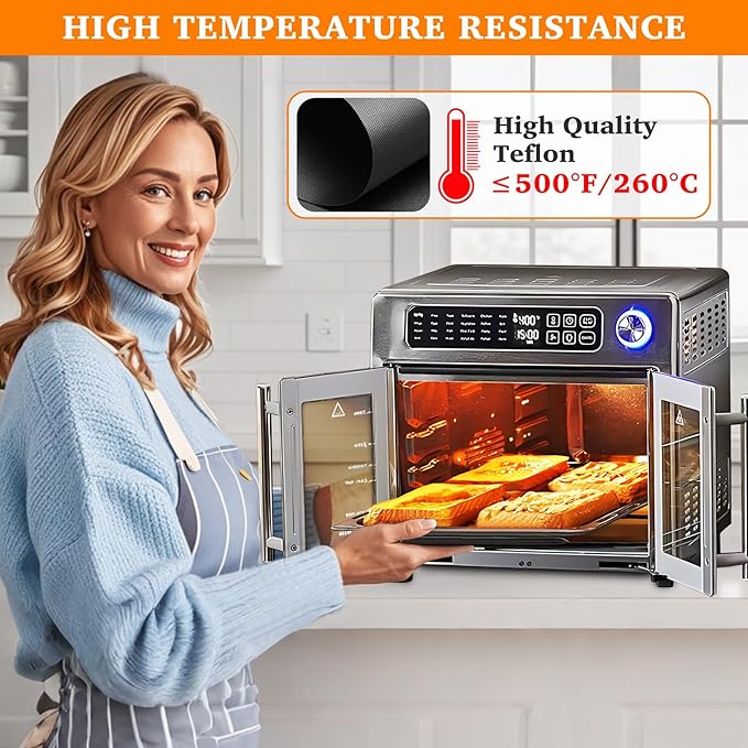 5 PCS Teflon Mats Oven Liner for Emeril Lagasse 26 QT French Door 360 Air Fryer, Reusable Air Fryer Liners for Emeril Lagasse Accessories