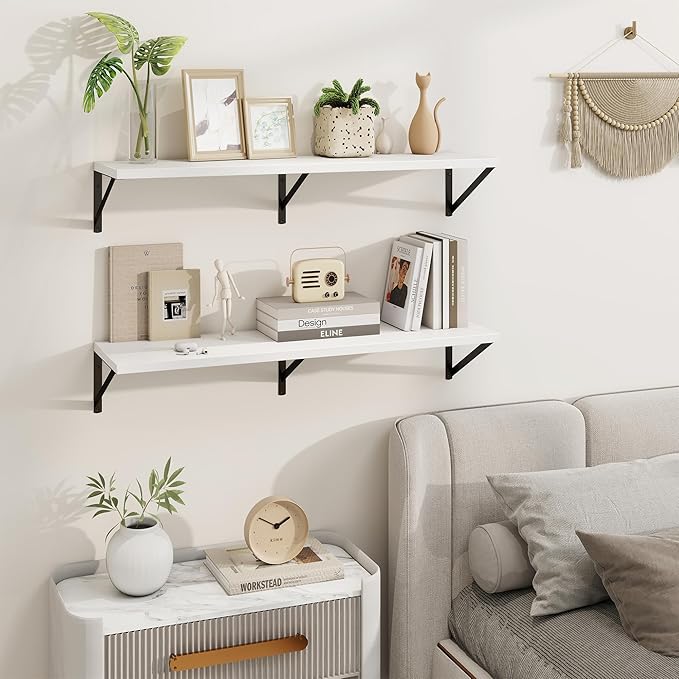 Axeman White Floating Shelves for Wall - 36 Inch Wide x 10 Inch Deep Floating Shelves Set of 2 -White Wide Wall Shelves for Living Room Bathroom Bedroom