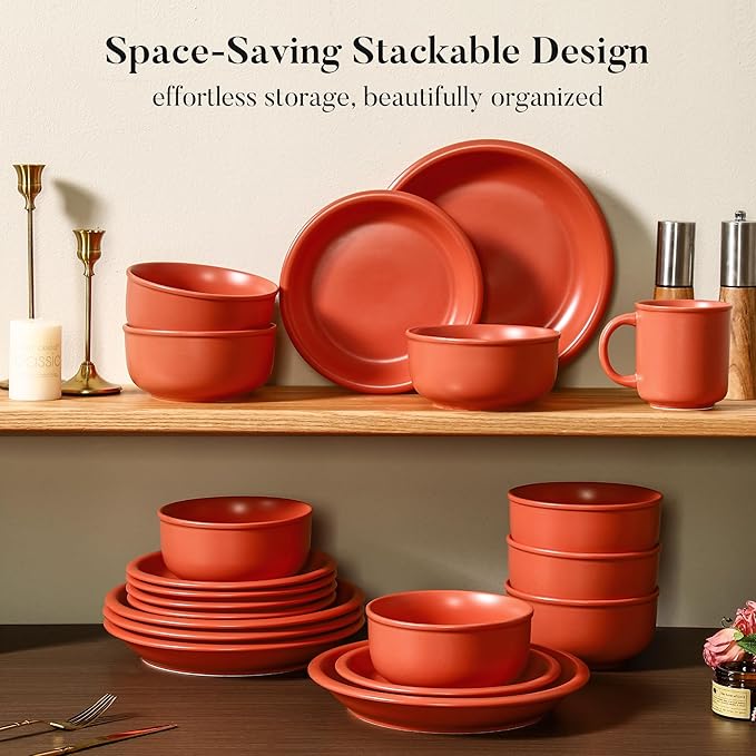 GZG 10.25-Inch Ceramic Dinner Plates Set of 4, Rustic Matte Glaze Terracotta Stoneware Plates for Main Course & Everyday Meals, Microwave & Dishwasher Safe(Terracotta Blush)