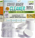 PUREHQ Coffee Machine Descaler Tablets – 24 Count Cleaning Tabs with 6 Keurig Water Filter Cartridges – Compatible with Keurig and Breville Coffee Makers