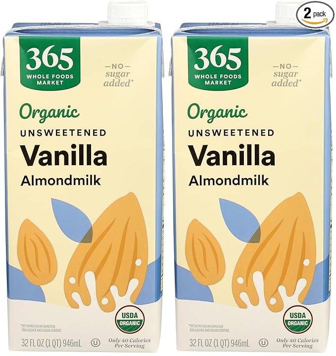 365 by Whole Foods Market, Organic Unsweetened Vanilla Almond Milk, 32 Fl Oz (Pack of 2)
