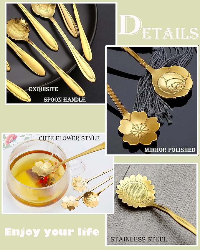 16 Pcs Teaspoon Tea Spoons, ESRISE Stainless Steel Cute Coffee Spoon for Tea Party Decorations (Gold)