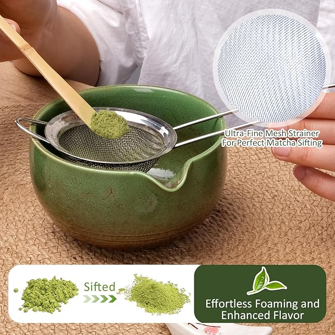 Joyscale Matcha Whisk Set, Matcha Set Whisk And Bowl, 8 Pcs Matcha Kit Set(Ancient Kiln Design), 14 OZ, Japanese Matcha Tea Set, Matcha Making Kit Gifts for Tea Lovers(Green)