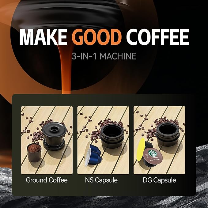 Portable Electric Espresso Machine, Travel Coffee Maker for Camping, Car Coffee Maker Self-Heating with USB-C, With Ground Coffee & NS Capsule for RV, Hiking, Office (White)