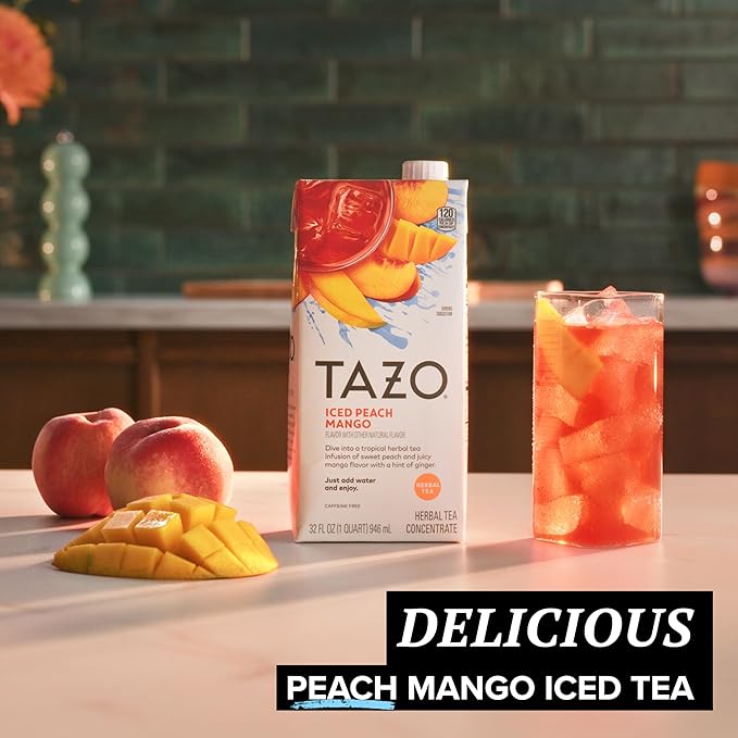 TAZO Tea Concentrate, Chocolate Chai Latte, Strawberry Matcha Latte, Iced Peach Mango 32 Fl Oz (2ea) (Variety Pack)