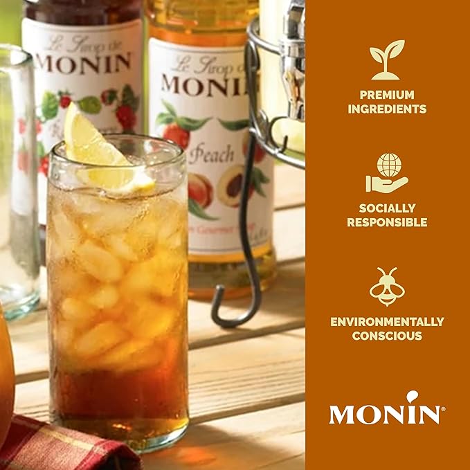 Monin - Peach Syrup, Fresh and Juicy Flavors, Great for Iced Teas, Lemonades, and Sodas, Non-GMO, Gluten-Free (1 Liter)