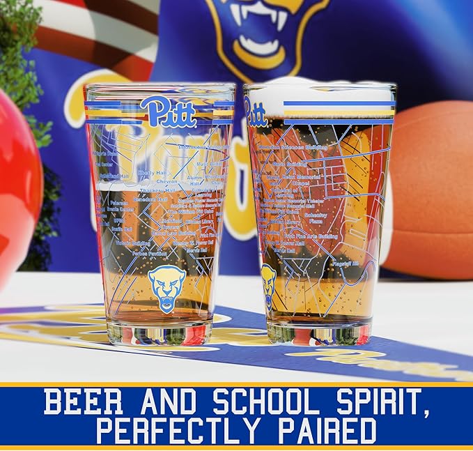 Greenline Goods – University of Pittsburgh Panthers College Pint Beer Glasses (Set of 2), 16 oz – Full-Color Logo + Campus Map