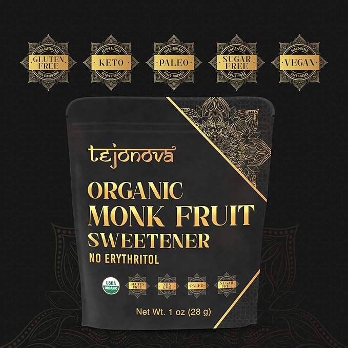 Organic Monk Fruit Powder, Pure Monk Fruit Sweetener No Erythritol, Monkfruit Sweetener Pure Goodness, Monk Fruit Sugar Susbtitute, Monk Fruit Extract Powder, 1oz 90 servings by tejonova