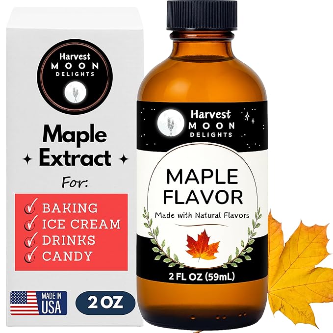 Natural Maple Extract for Baking, Ice Cream, Drinks, and Candy - 2 oz - Water-Soluble - By Harvest Moon Delights - Flavoring, Flavor