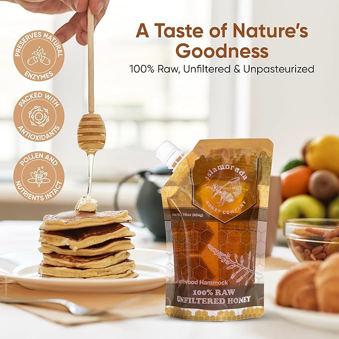 Raw Honey Organic Unfiltered, 16oz Pouch - Unpasteurized Hardwood Hammock Natural Raw Honey by Islamorada Company