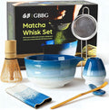 Matcha Whisk Set, Ceramic Matcha Kit Desert Style, Matcha Whisk and Bowl, Bamboo Scoop and Rest, Sifter and Tea Towel, 7 Pcs Gifts for Matcha Lover (Blue)