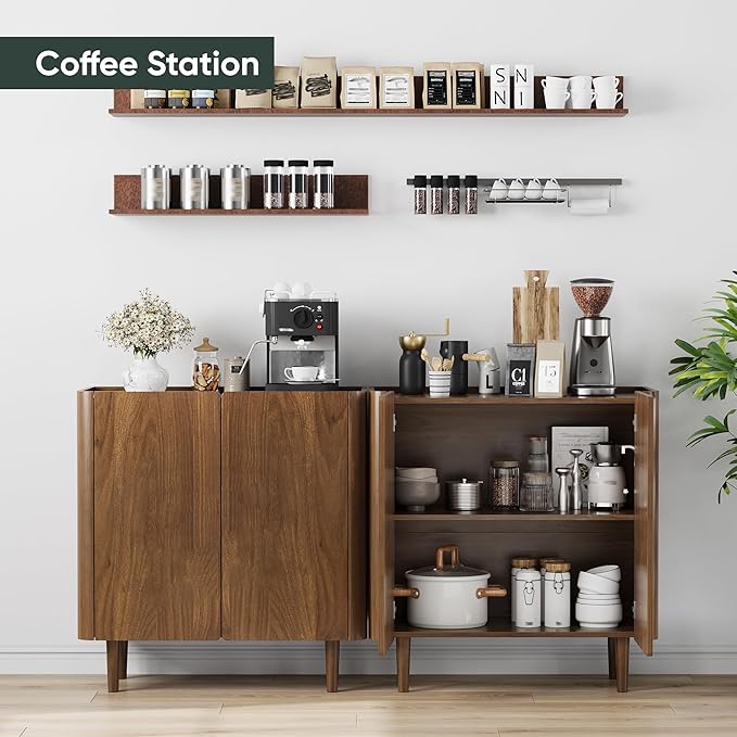 Buffet Cabinet with Storage, Storage Cabinet with Curved Edge, Accent Sideboard Buffet with Solid Wood Feet, for Hallway, Entryway, Living Room, Walnut