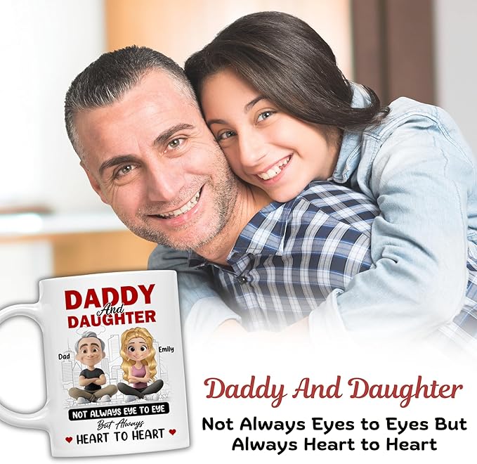 Wrappiness Dad And Daughter Personalized Coffee Mug - Not Always Eyes to Eyes But Always Heart to Heart, Thoughtful Gifts for Daughter from Dad, Mothers Day Birthday Gift from Father