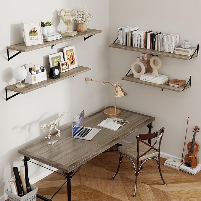 Axeman 12 Inch Deep Floating Shelves for Wall - 36 Inch Wide x 12 Inch Deep Wall Shelves Set of 2 - Rustic Grey Wood Floating Shelves for Living Room