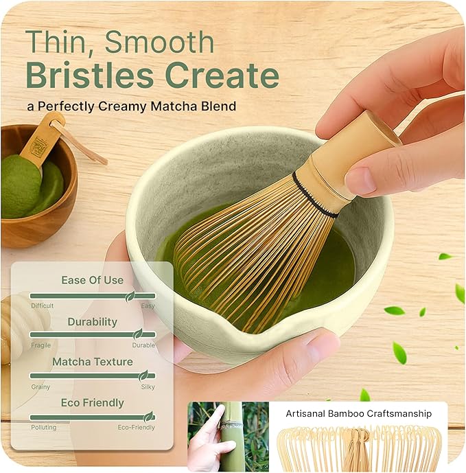 Matcha Whisk Set, Matcha Kit with Ceramic Matcha Bowl and Whisk, Japanese Matcha Set – 7 Piece Matcha Tea Set with Bamboo Chasen, Sifter, Scoop, Holder & Tea Towel, Christmas Gift for Matcha Lovers