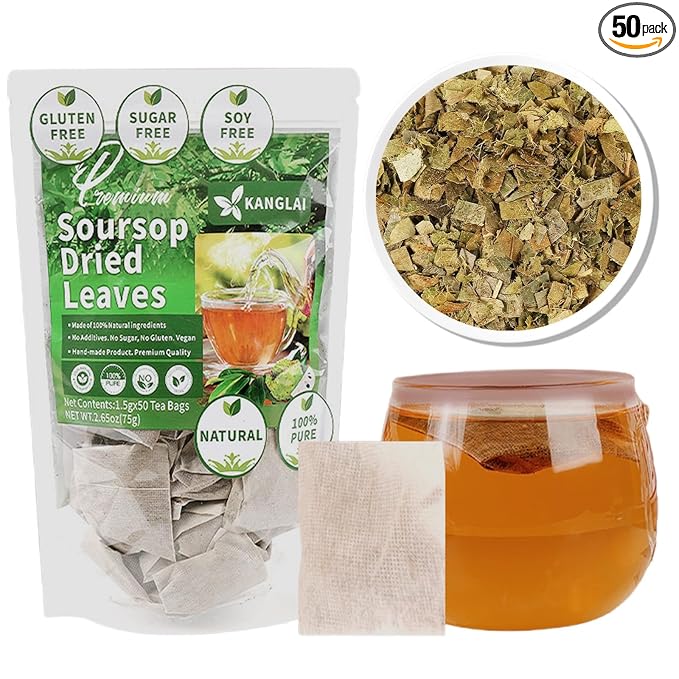 Natural Soursop Graviola Leaf Tea Bags, 100% Pure from Soursop Leaves, Handmade