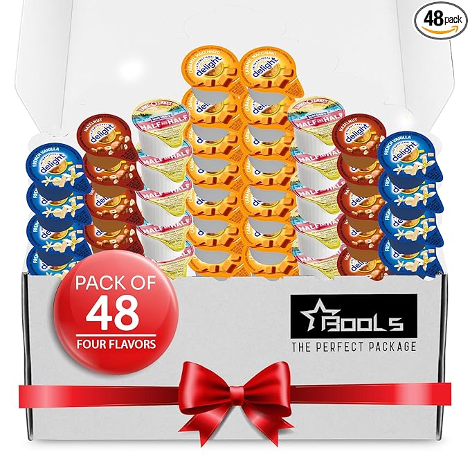 Coffee Creamer Singles Variety Pack Packaged by Bools, (48 Pack) Coffee Creamer Singles for Home, Office, Coffee, Bar, Gift