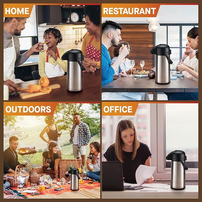 Airpot Coffee Dispenser with Pump - 2Pcs 102 oz Insulated Stainless Steel Coffee Carafe - Thermal Beverage Dispenser - Coffee Urn for Hot/Cold Water, Party Chocolate Drinks