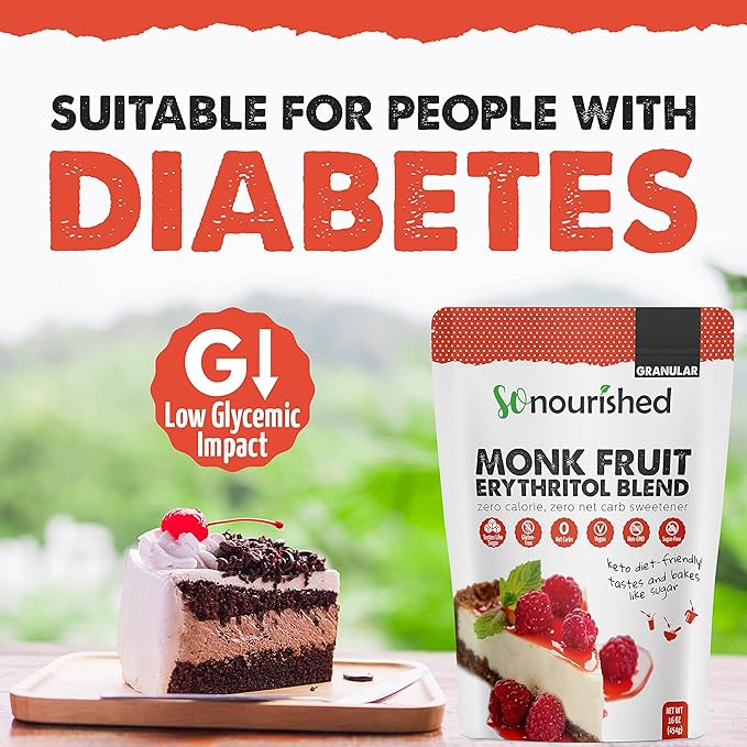 So Nourished Monk Fruit Sweetener with Erythritol Granular - 1:1 Sugar Substitute, Keto - 0 Calorie, 0 Net Carb, Non-GMO 5 Pounds