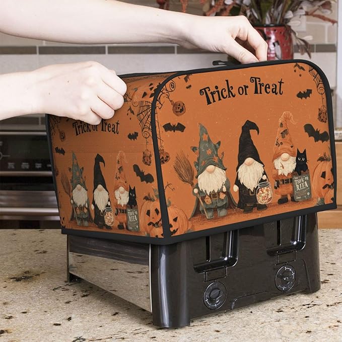 Toaster Cover 4 Slice Gnomes Halloween Pumpkin Kitchen Small Appliance Covers with Pockets Dust and Fingerprint Protection