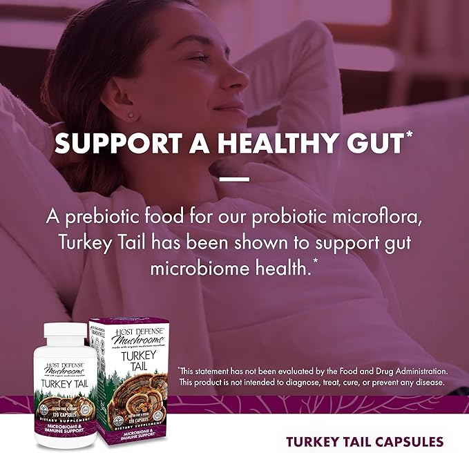 Host Defense Turkey Tail Capsules - Digestive Health & Immune Response Support Supplement - Mushroom Supplement for Gastrointestinal & Gut Microbiome Support - 120 Capsules